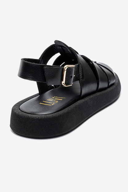 JOURA - Black Genuine Leather Closed-Toe Sandal (Women)