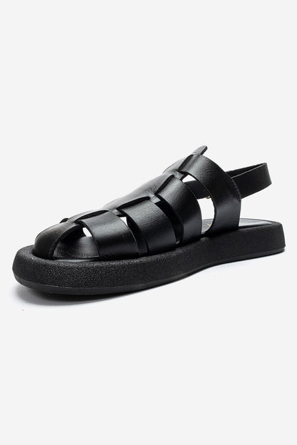 JOURA - Black Genuine Leather Closed-Toe Sandal (Women)