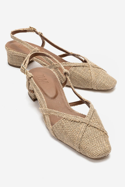 OLENA - Beige Block Heel Sandal (Women)