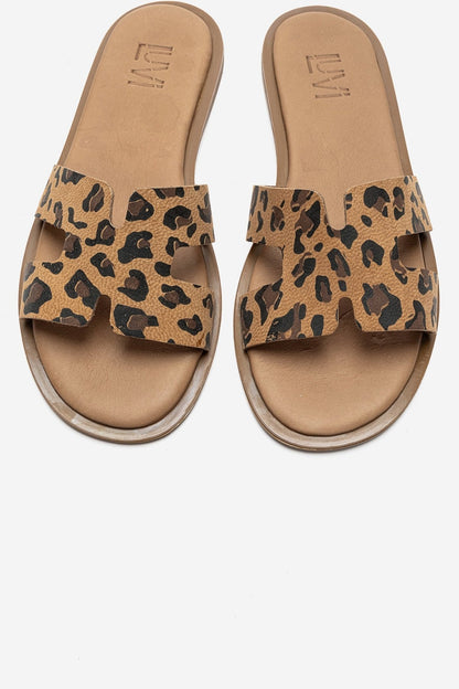 BIORA - Black/Yellow Patterned Genuine Leather Slide (Women)