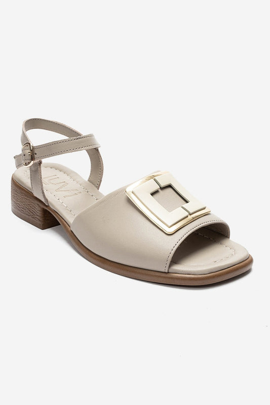 SVELTE - Beige Genuine Leather Buckle Sandal (Women)