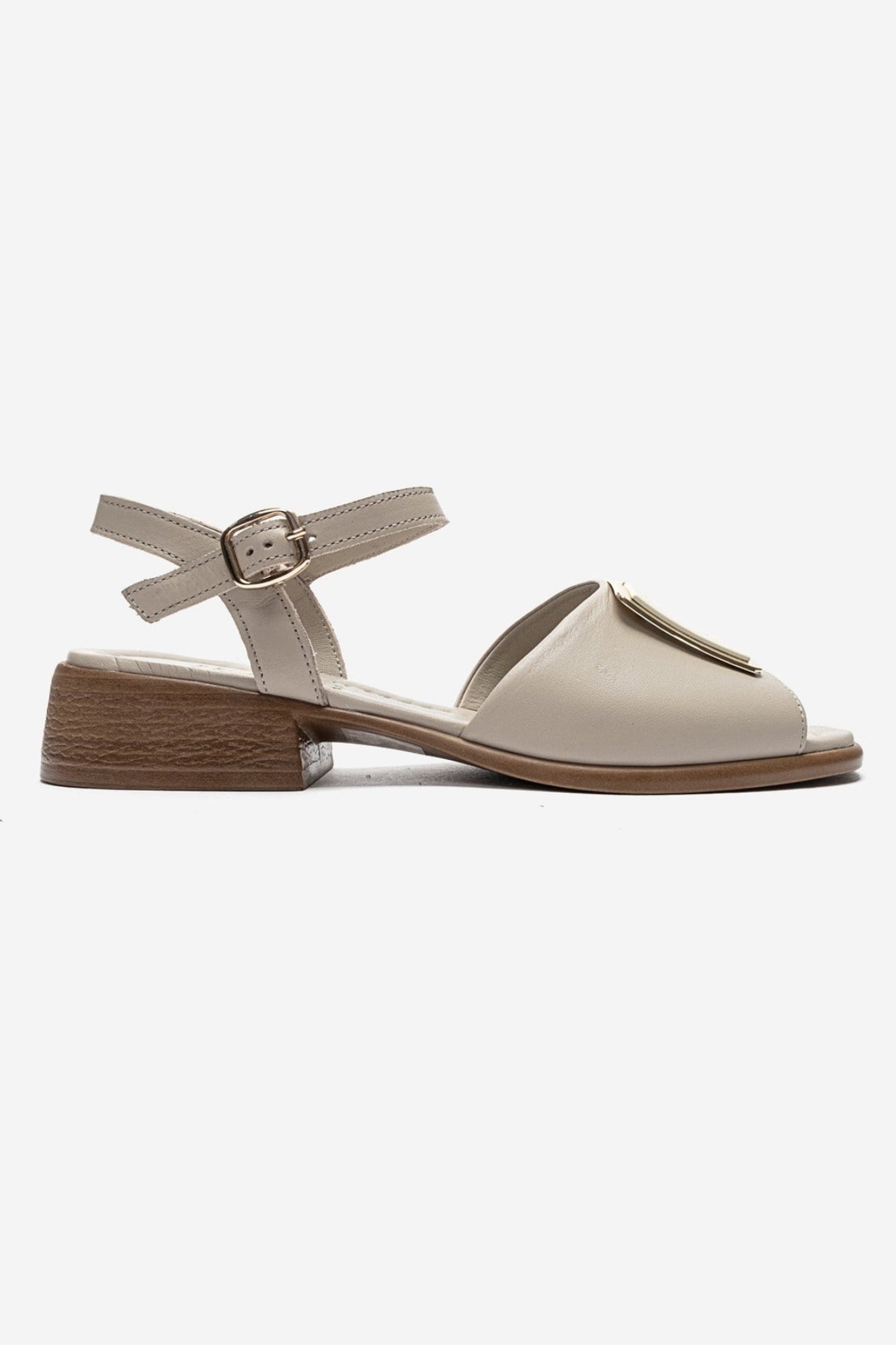 SVELTE - Beige Genuine Leather Buckle Sandal (Women)