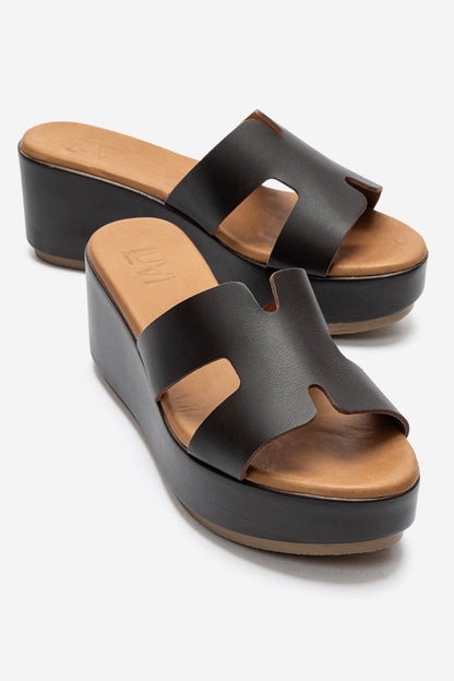 LIA - Brown Genuine Leather Platform Slide (Women)