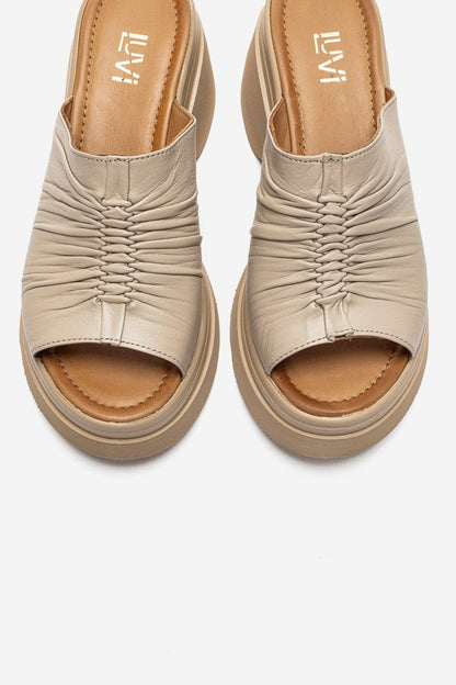 NELLIE - Beige Genuine Leather Platform Slide (Women)