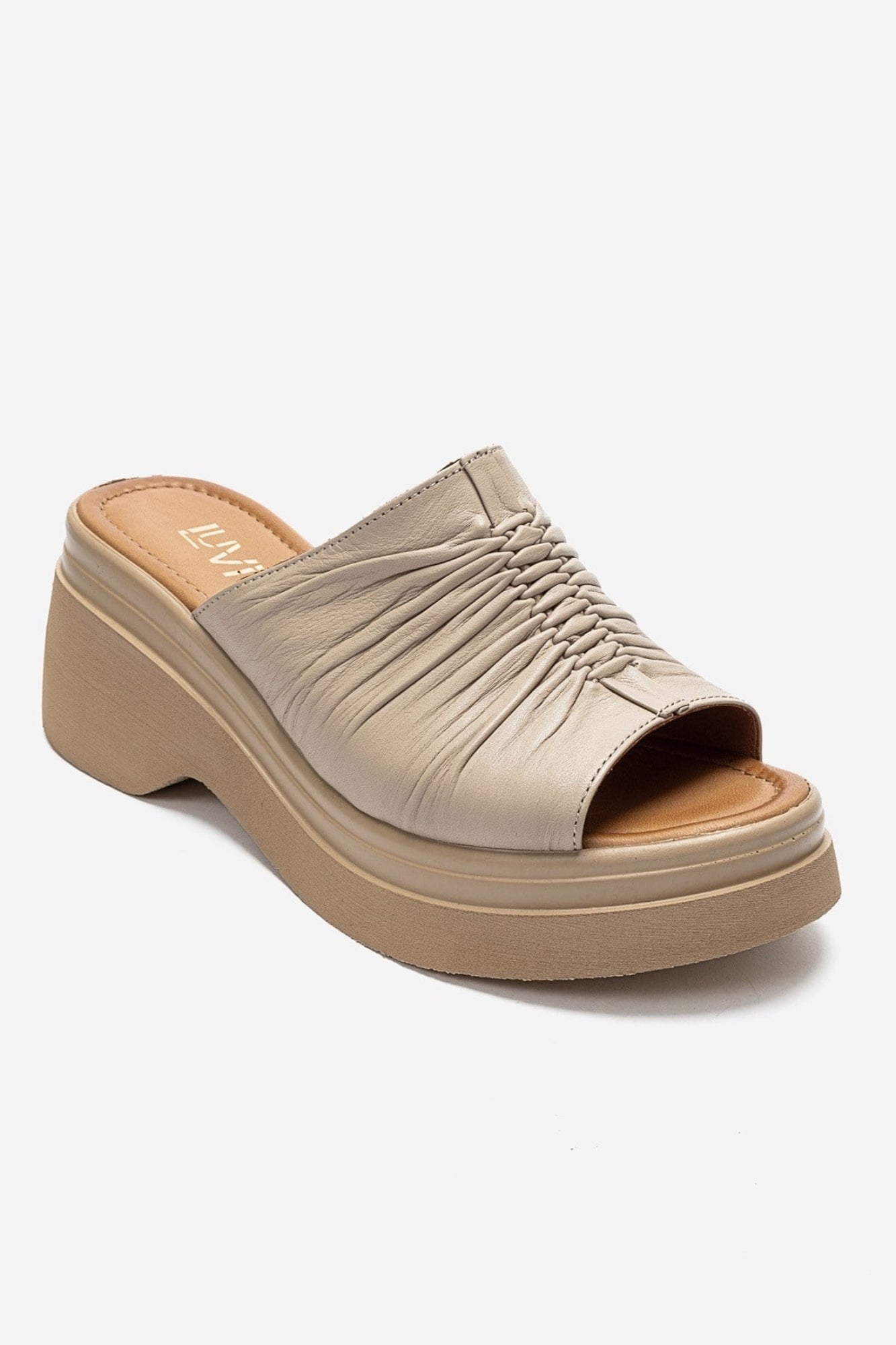 NELLIE - Beige Genuine Leather Platform Slide (Women)