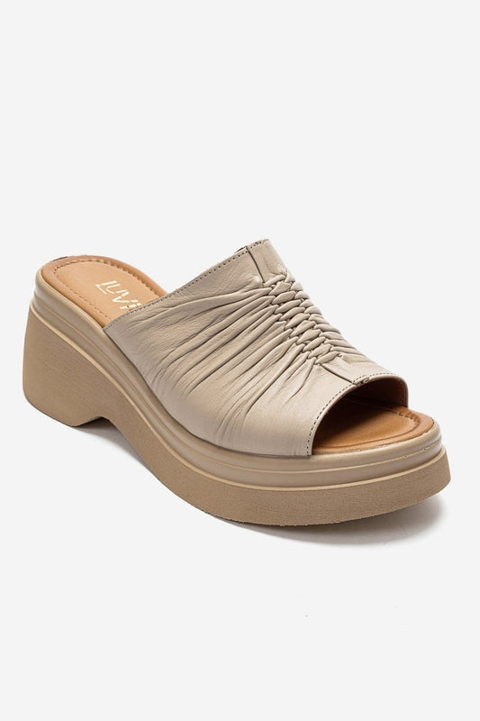 NELLIE - Beige Genuine Leather Platform Slide (Women)