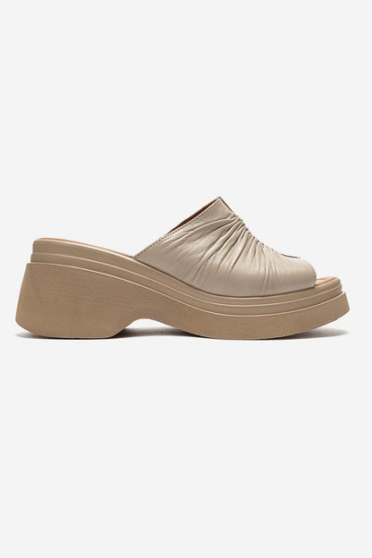 NELLIE - Beige Genuine Leather Platform Slide (Women)