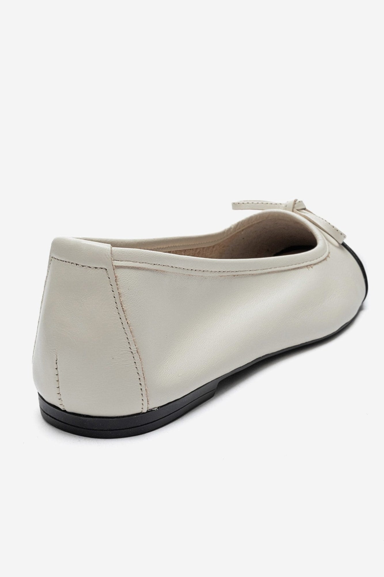 ROMY - Ecru - Black Genuine Leather Square Toe Bow Ballet Flat (Women)
