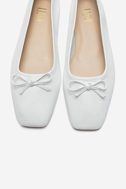 SOSA - White Genuine Leather Square Toe Bow Ballet Flat (Women)
