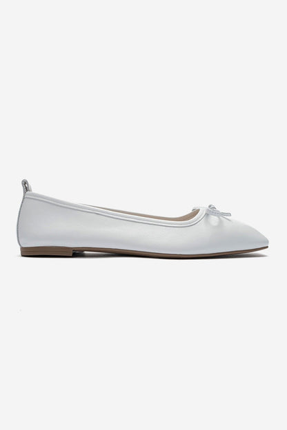 SOSA - White Genuine Leather Square Toe Bow Ballet Flat (Women)