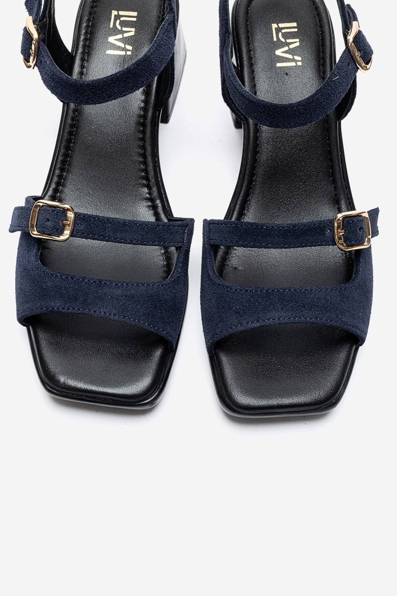 YOLEN - Navy Genuine Leather Block Heel Sandal (Women)