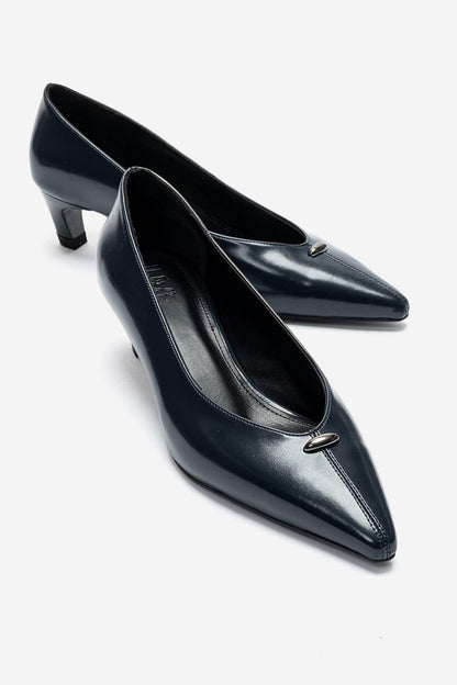 VERSAY - Navy Pointed Toe Kitten Heel Shoe (Women)