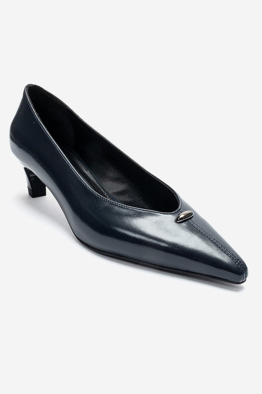 VERSAY - Navy Pointed Toe Kitten Heel Shoe (Women)