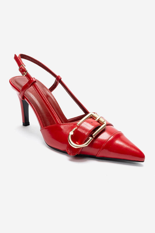 NOEN - Red Buckled Pointed Toe Stiletto Pump (Women)