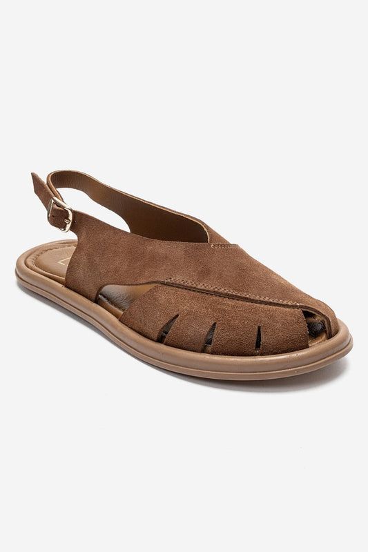 BELAS - Cognac Genuine Suede Leather Sandal (Women)