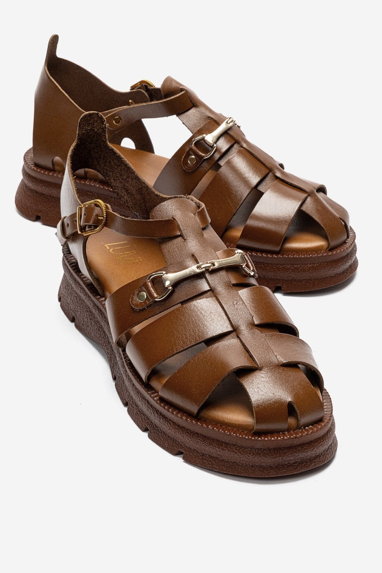 RIELA - Cognac Genuine Leather Buckled Sandal (Women)