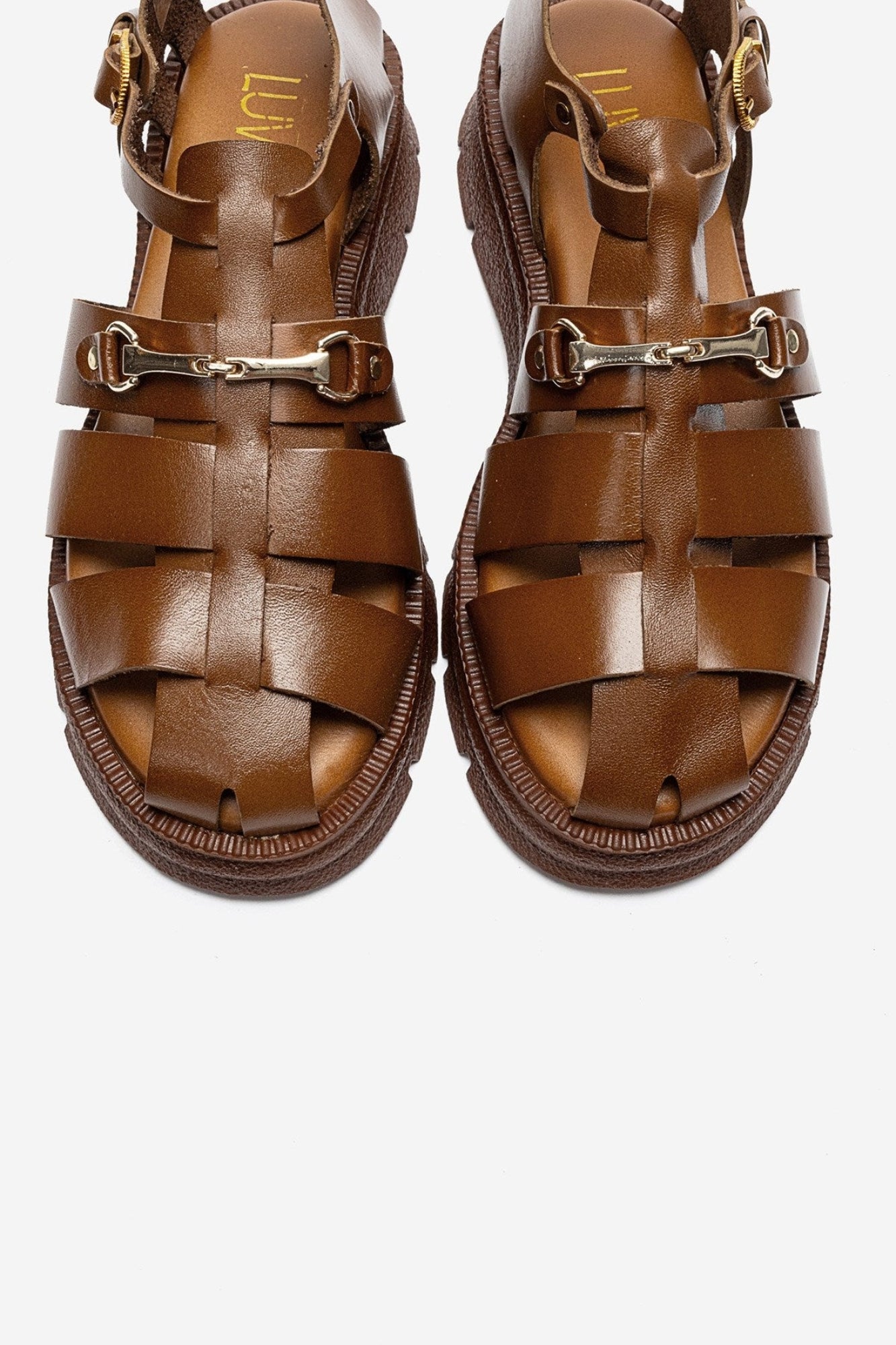 RIELA - Cognac Genuine Leather Buckled Sandal (Women)