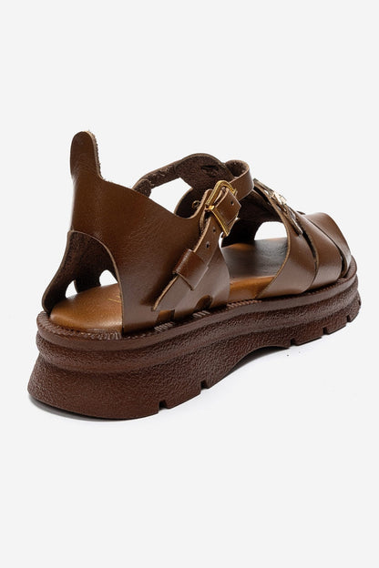 RIELA - Cognac Genuine Leather Buckled Sandal (Women)