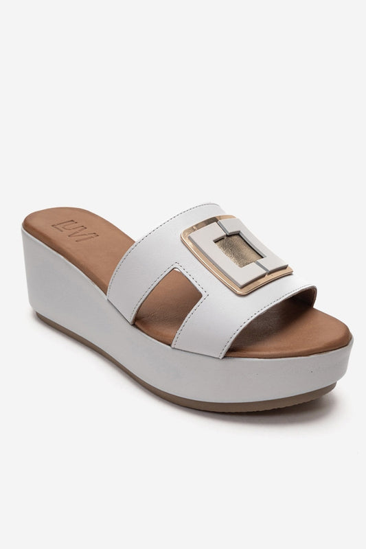 HIOLA - White Genuine Leather Platform Wedge Slide (Women)