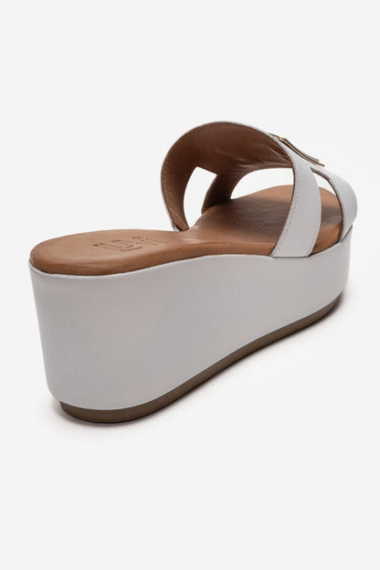 HIOLA - White Genuine Leather Platform Wedge Slide (Women)