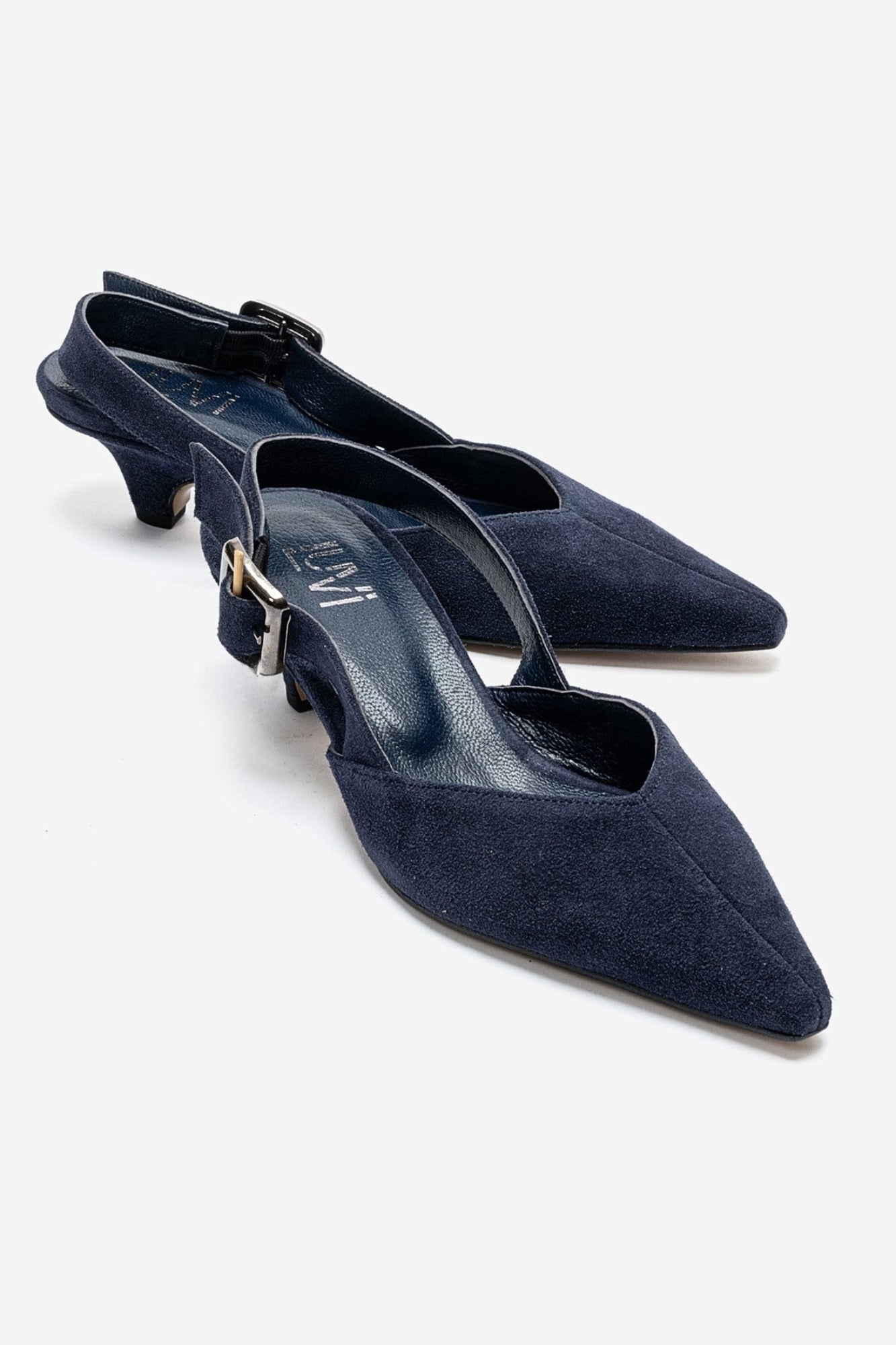 DIORIS - Navy Suede Genuine Leather Kitten Heel Slingback Pump (Women)