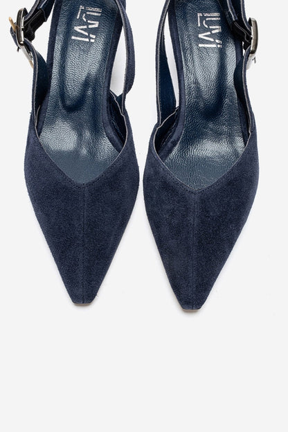 DIORIS - Navy Suede Genuine Leather Kitten Heel Slingback Pump (Women)