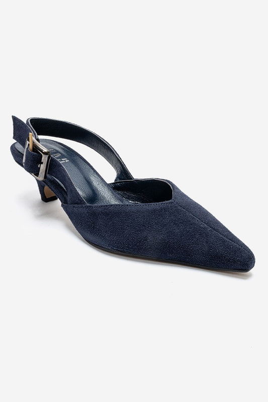 DIORIS - Navy Suede Genuine Leather Kitten Heel Slingback Pump (Women)