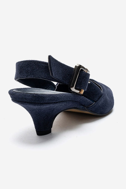 DIORIS - Navy Suede Genuine Leather Kitten Heel Slingback Pump (Women)
