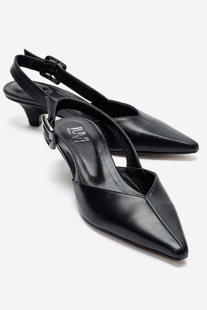 DIORIS - Black Genuine Leather Kitten Heel Pump (Women)