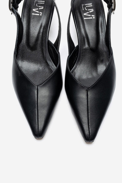 DIORIS - Black Genuine Leather Kitten Heel Pump (Women)