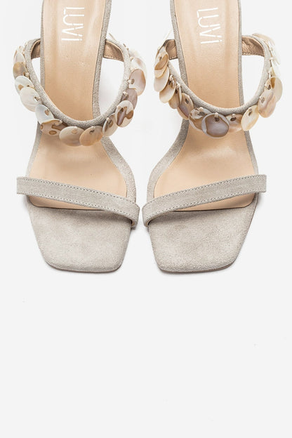 ARUND - Beige Genuine Leather Slim-Heeled Mule (Women)