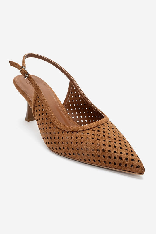 UVIEN - Cognac Suede Slingback Stiletto Pump (Women)