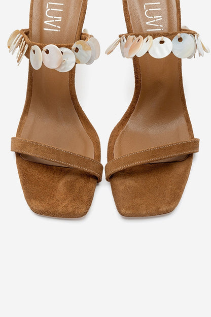 Arund - Camel Genuine Suede Leather Thin-Heel Sandal (Women)