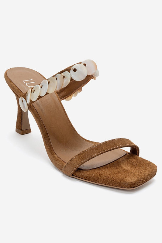 Arund - Camel Genuine Suede Leather Thin-Heel Sandal (Women)