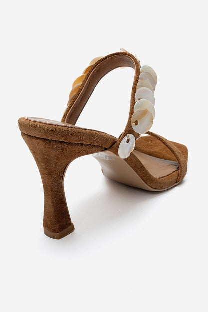 Arund - Camel Genuine Suede Leather Thin-Heel Sandal (Women)