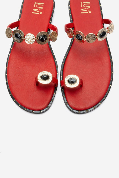 MARTINEZ - Red Genuine Leather Thong Sandal (Women)