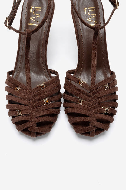 OVIER - Brown Suede-Accented Multi-Strap Stiletto Pump (Women)