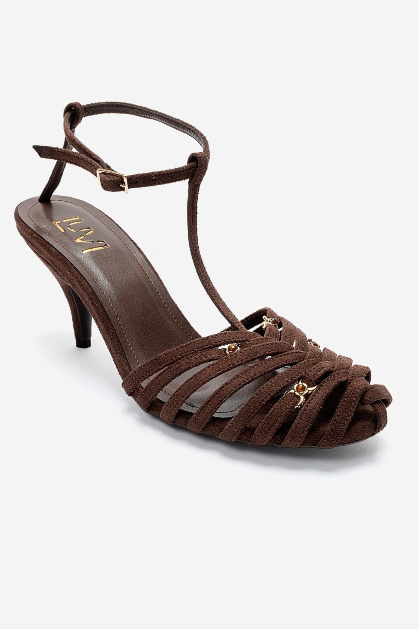 OVIER - Brown Suede-Accented Multi-Strap Stiletto Pump (Women)