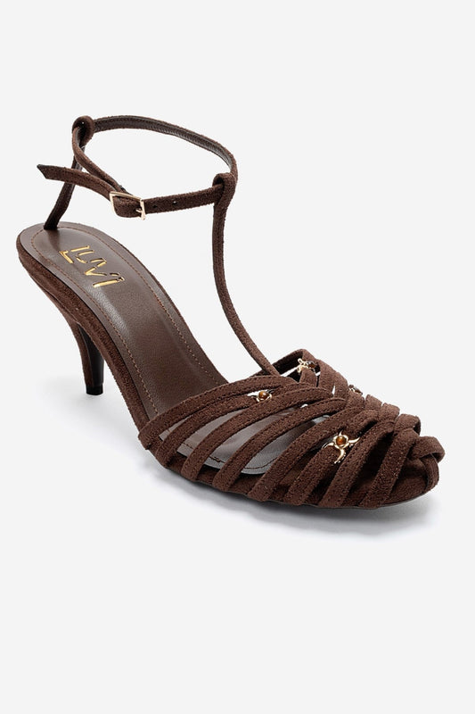 OVIER - Brown Suede-Accented Multi-Strap Stiletto Pump (Women)