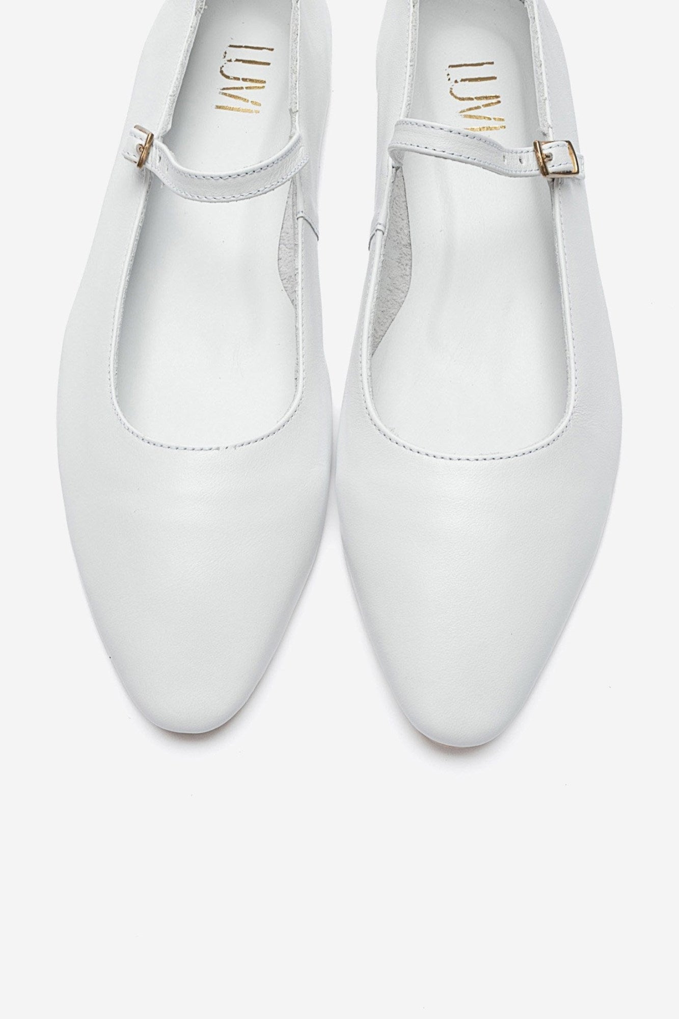 LUNAIRE - White Genuine Leather Single-Strap Pointed-Toe Ballet Flat (Women)