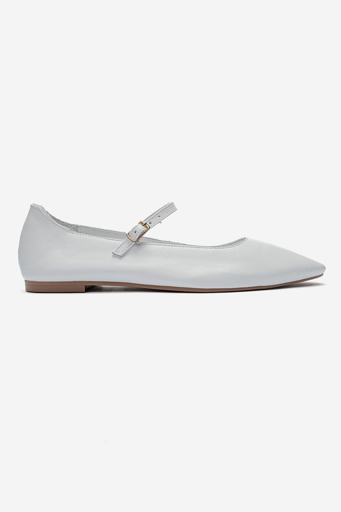 LUNAIRE - White Genuine Leather Single-Strap Pointed-Toe Ballet Flat (Women)