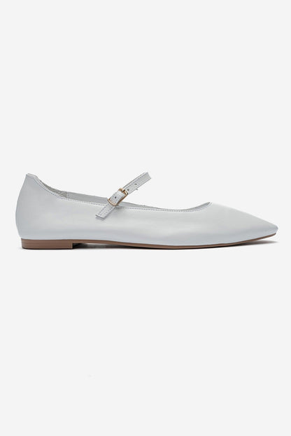 LUNAIRE - White Genuine Leather Single-Strap Pointed-Toe Ballet Flat (Women)