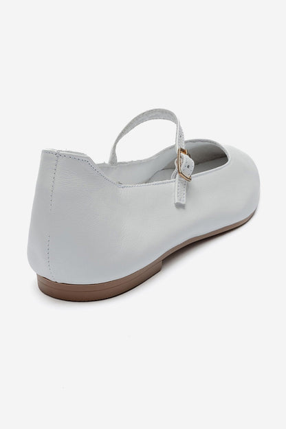 LUNAIRE - White Genuine Leather Single-Strap Pointed-Toe Ballet Flat (Women)