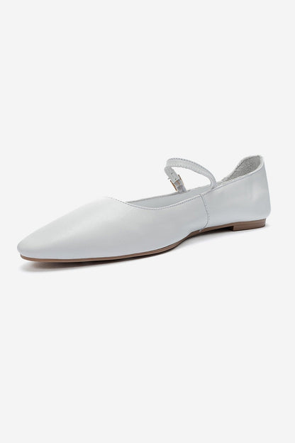 LUNAIRE - White Genuine Leather Single-Strap Pointed-Toe Ballet Flat (Women)