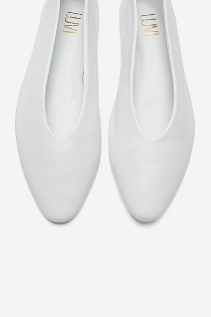 JENAS - White Genuine Leather Ballet Flat (Women)