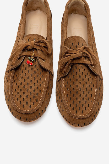 STEVO - Cognac Suede Genuine Leather Lace-Up Loafer (Women)