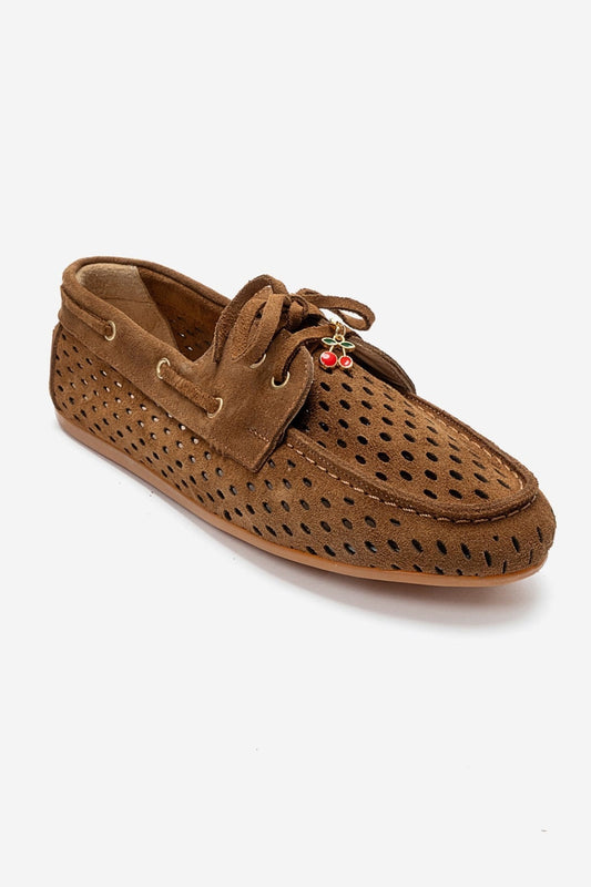 STEVO - Cognac Suede Genuine Leather Lace-Up Loafer (Women)