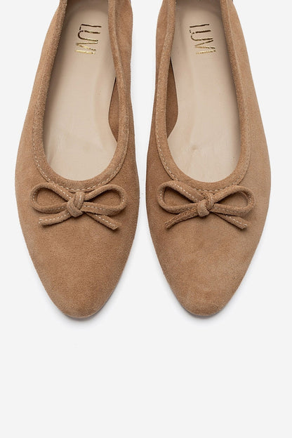 UMIEL - Taupe Genuine Leather Bow Ballet Flat (Women)