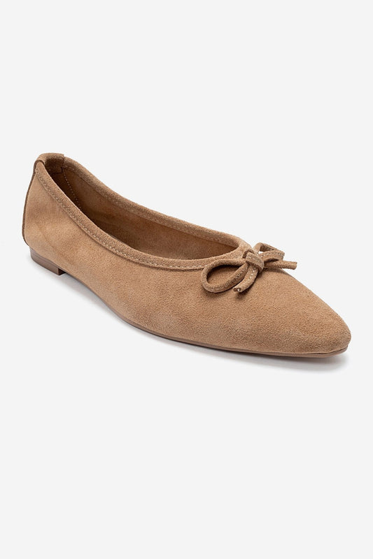 UMIEL - Taupe Genuine Leather Bow Ballet Flat (Women)