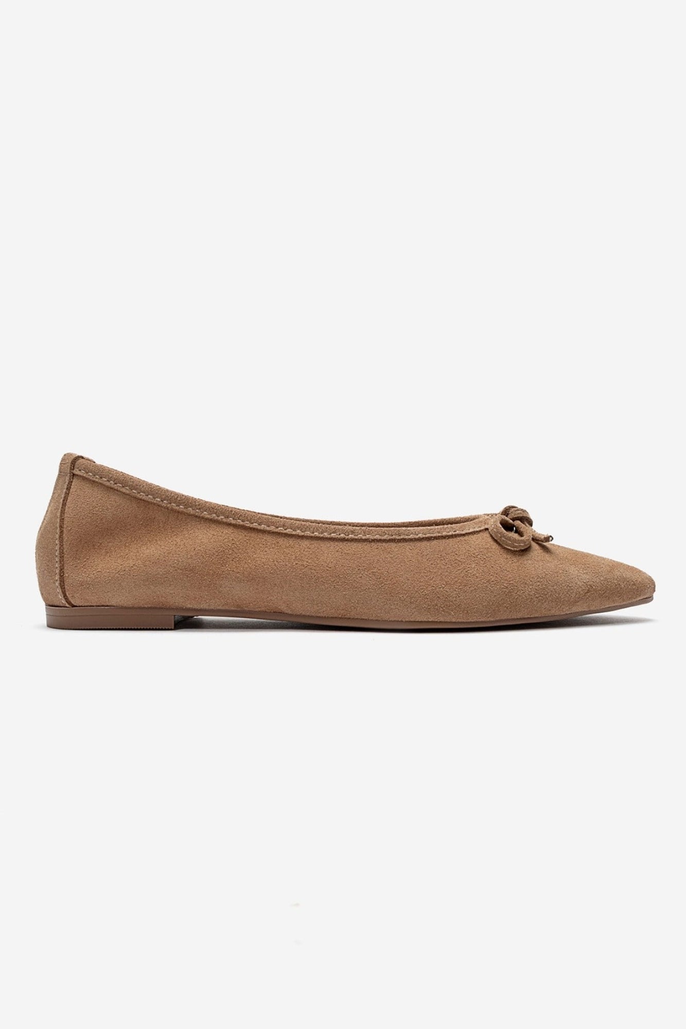 UMIEL - Taupe Genuine Leather Bow Ballet Flat (Women)